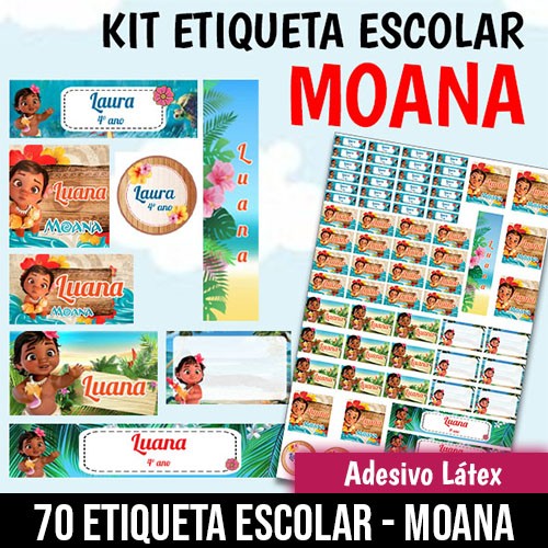 70 Etiquetas Adesiva - Escolar - Moana