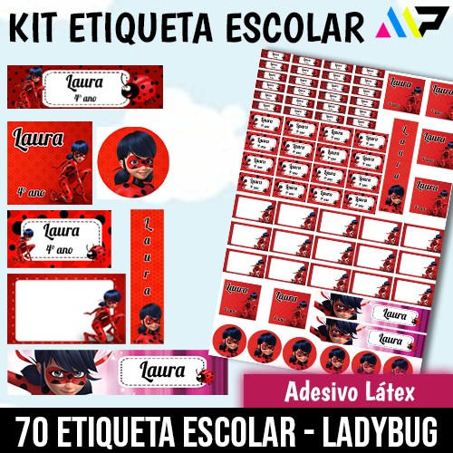 70 Etiquetas Adesiva - Escolar - Ladybug